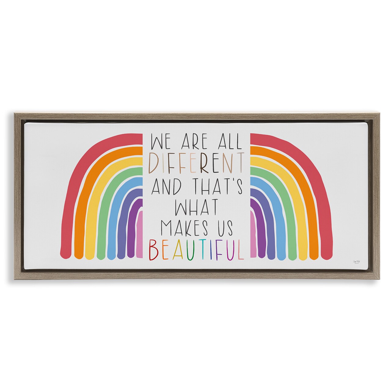 Stupell Industries Different Is Beautiful Rainbow Framed Floater Canvas Wall Art